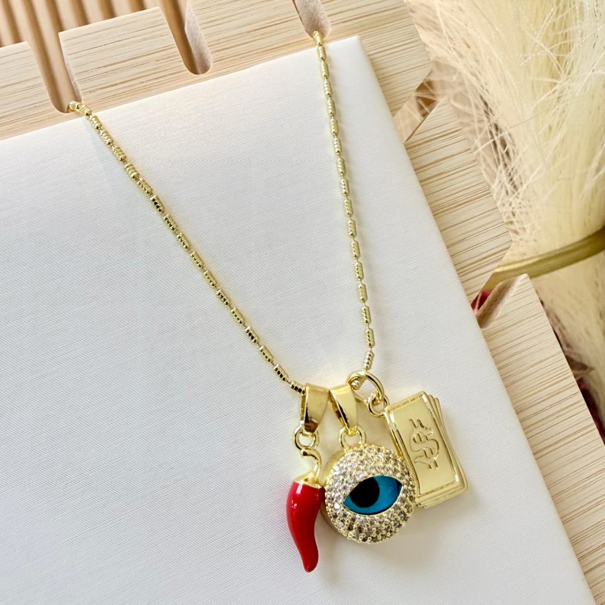 Collar protección ají ojo turco fortuna baño de oro ajustable / unidad1