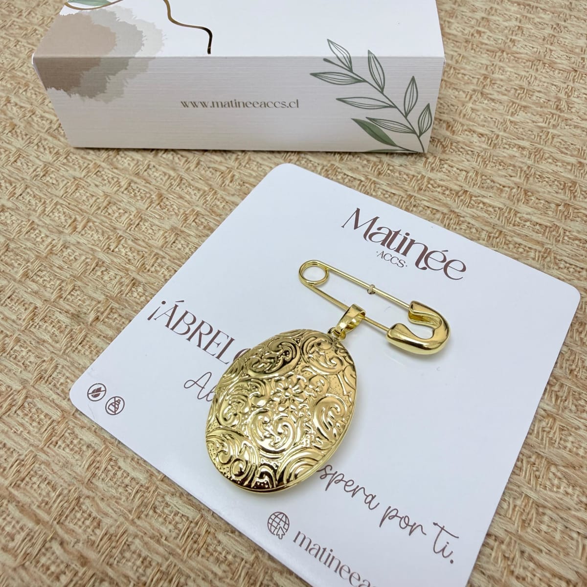 Broche Pin con relicario ovalado dos fotos personalizado dorado / unidad3