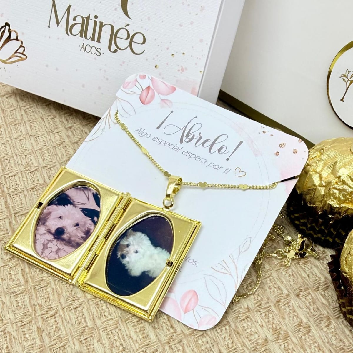 Collar con relicario libro biblia dos fotos personalizado dorado / unidad2