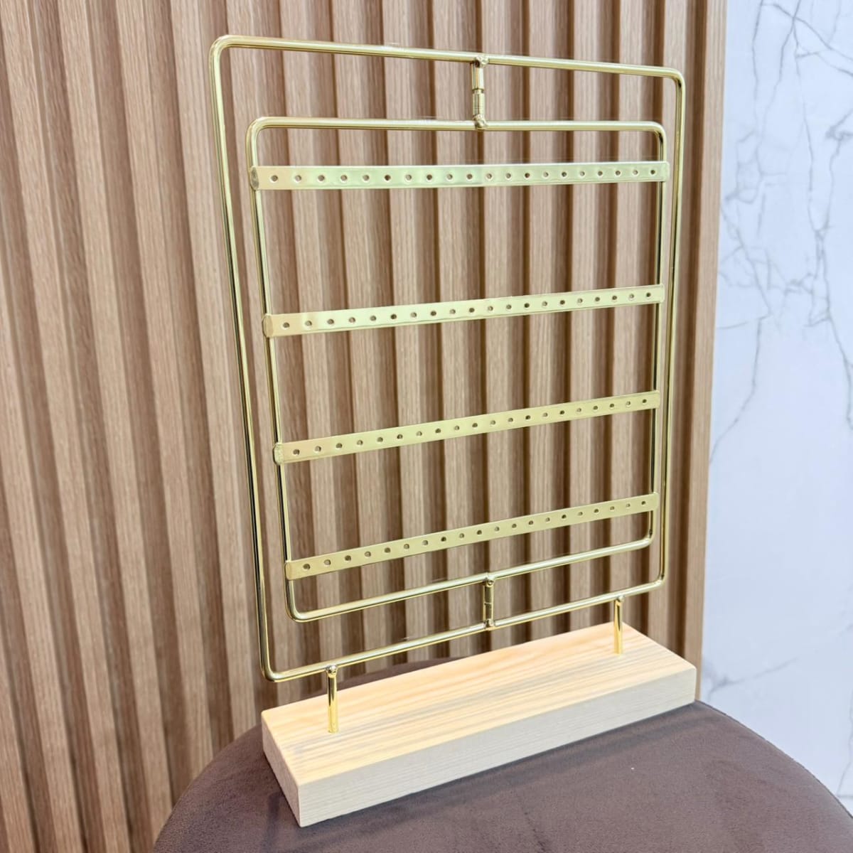 Exhibidor giratorio aros zarcillos 40 pares dorado madera metal / unidad2