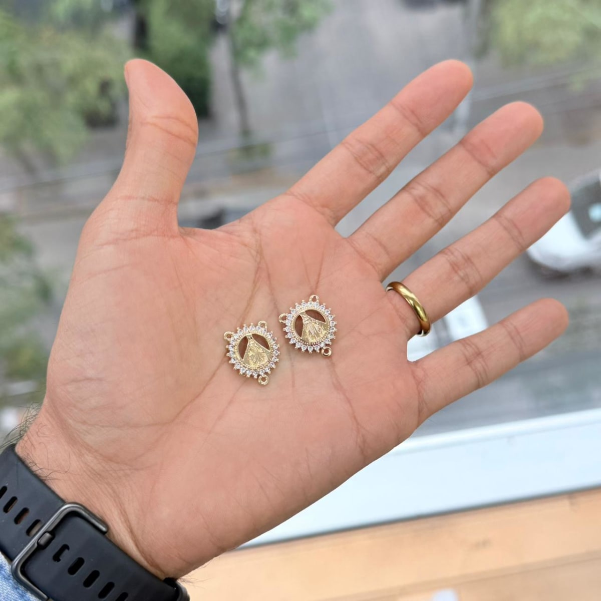 Dije conector vitela centro rosario virgen del valle baño oro zircón / unidad3