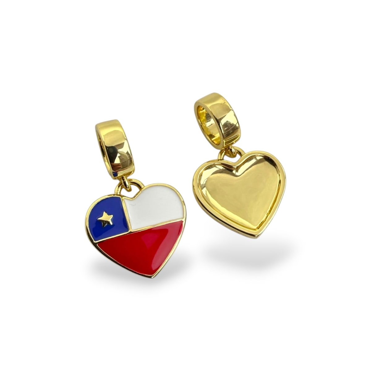 Colgante europeo charm corazón bandera Chile 24x15 mm baño oro / unidad2