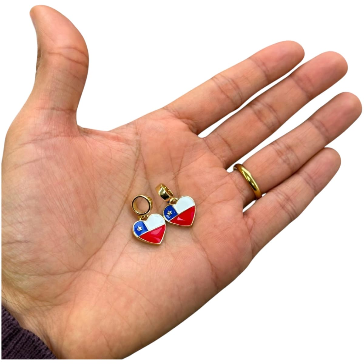Colgante europeo charm corazón bandera Chile 24x15 mm baño oro / unidad3