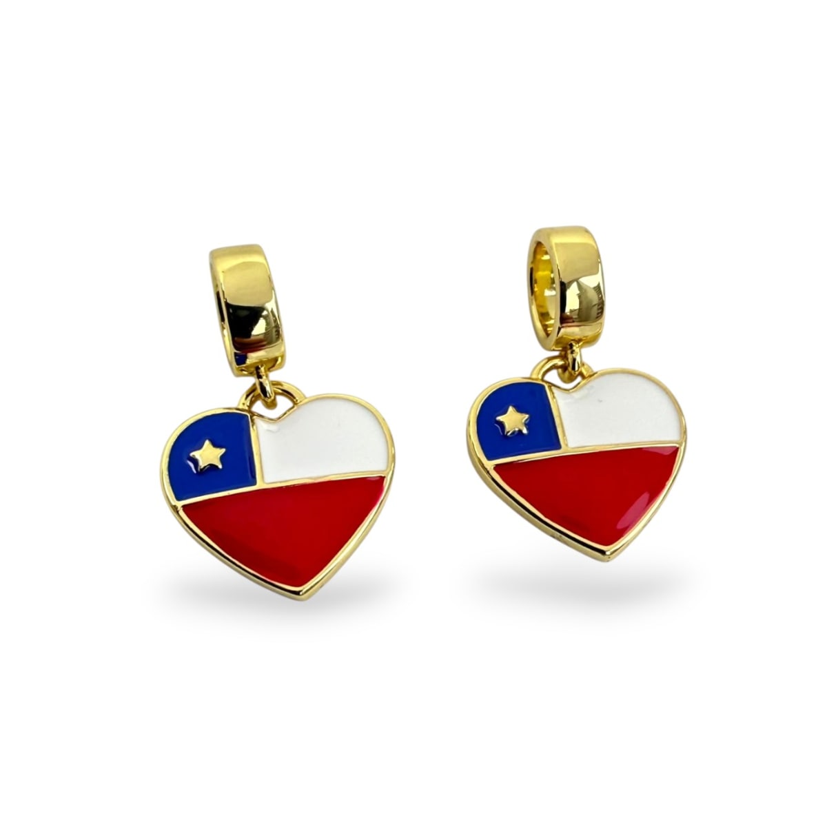 Colgante europeo charm corazón bandera Chile 24x15 mm baño oro / unidad1