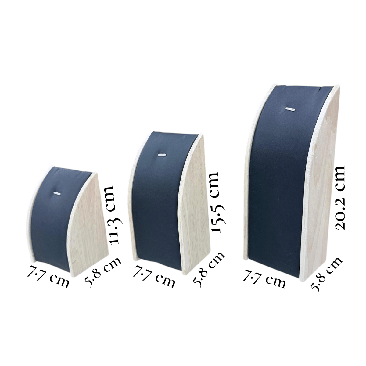 Set 3 exhibidores forma de arco madera eco cuero negro / set3