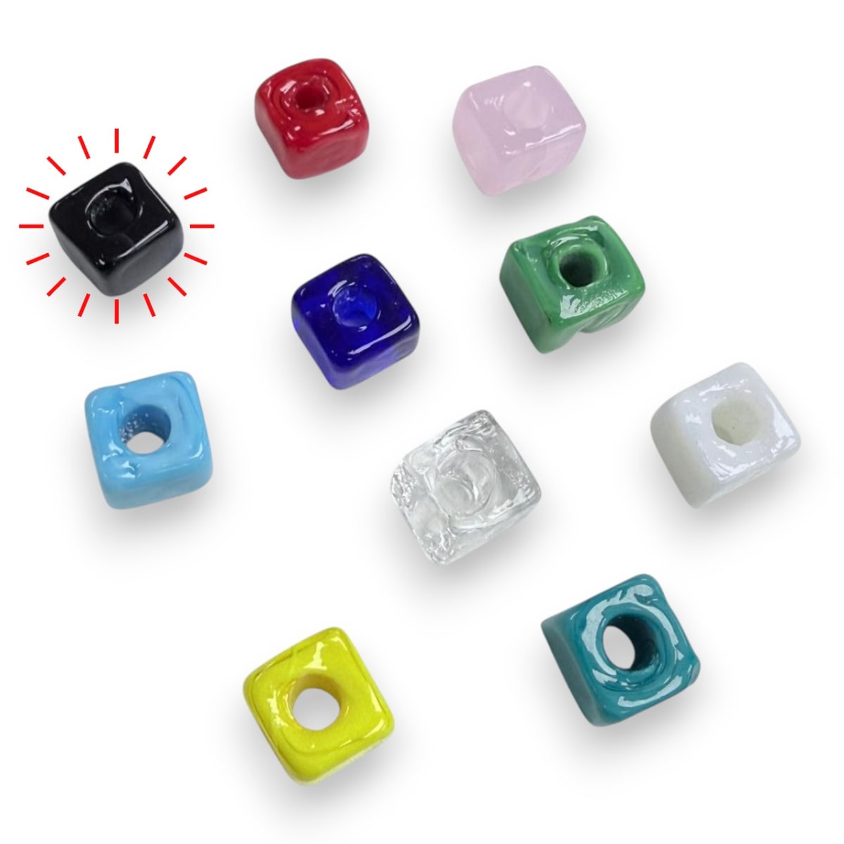 Cuenta abalorios europeo forma cubo 9.5 a 11.5 mm murano / unidad14