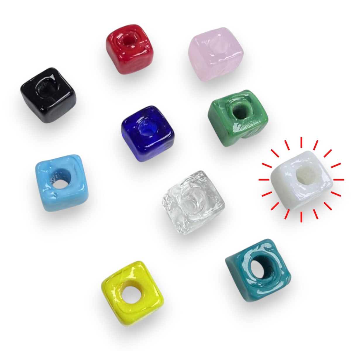 Cuenta abalorios europeo forma cubo 9.5 a 11.5 mm murano / unidad7