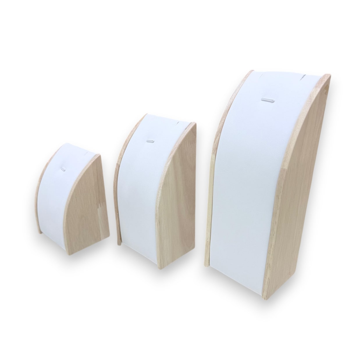 Set 3 exhibidores forma de arco madera eco cuero blanco / set1