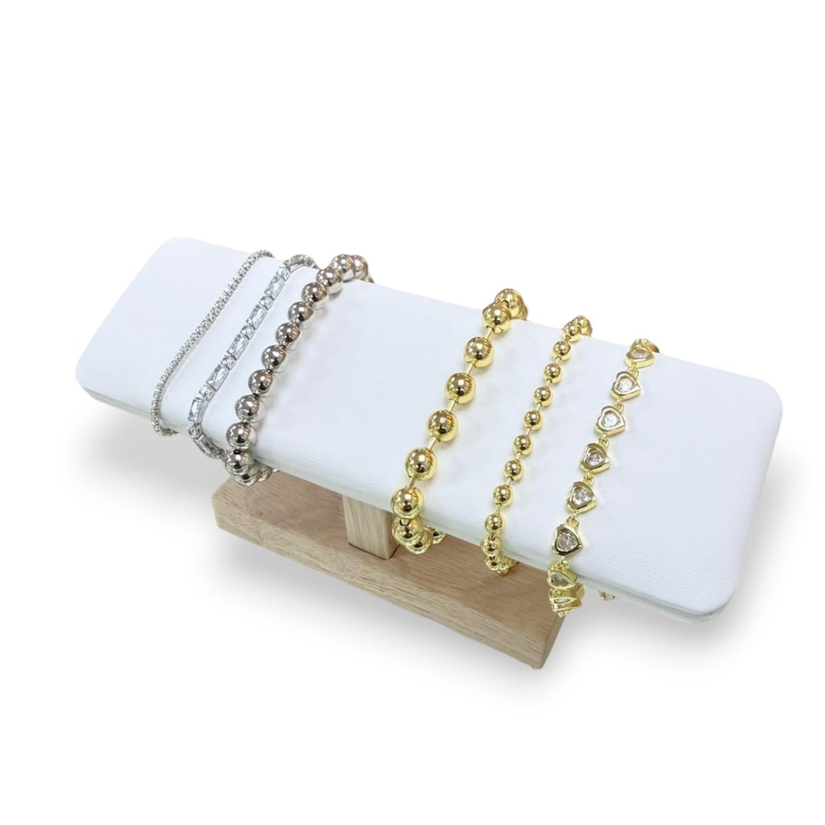 Exhibidor barra plana madera eco cuero blanco / unidad2