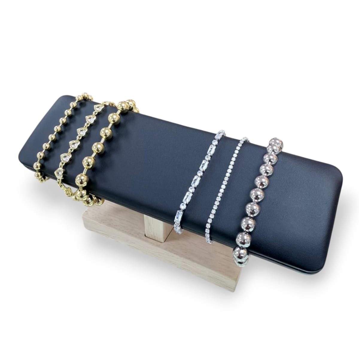 Exhibidor barra plana madera eco cuero negro / unidad2