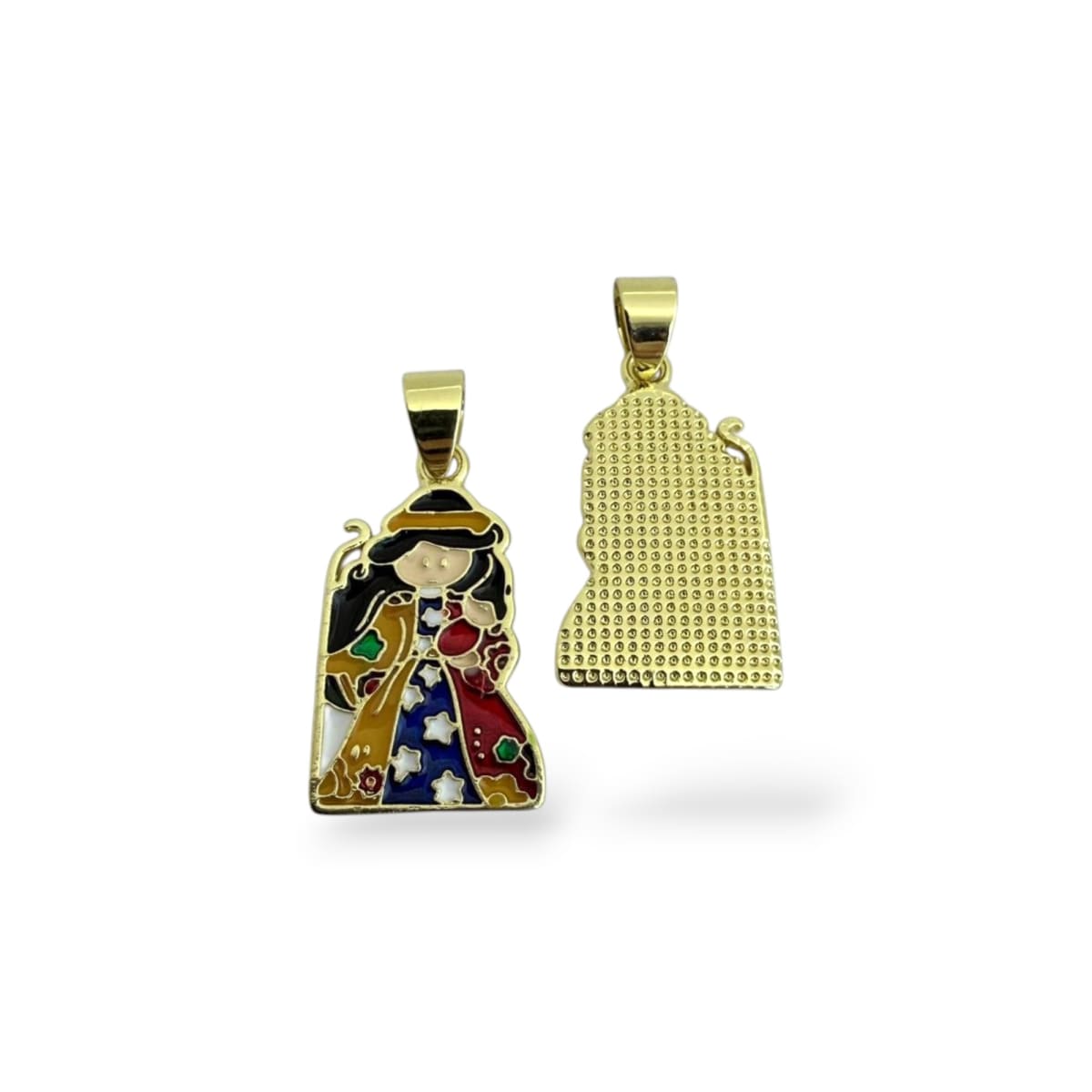 Dije colgante esmaltado Divina Pastora 14x22 mm baño oro / unidad2