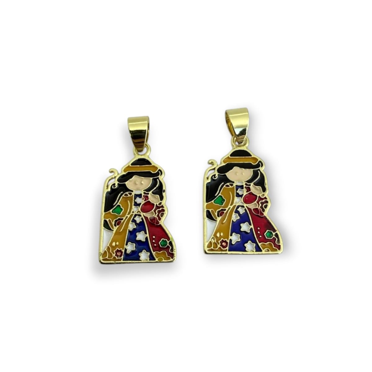 Dije colgante esmaltado Divina Pastora 14x22 mm baño oro / unidad1