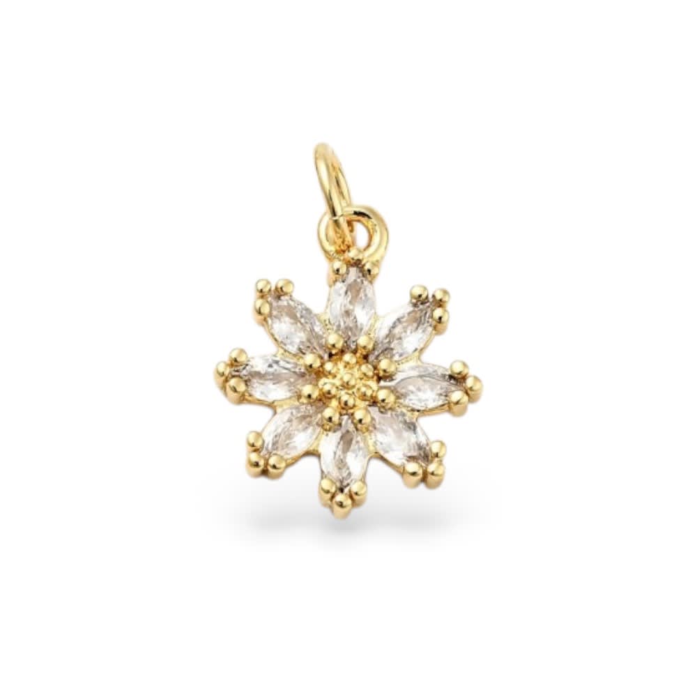 Dije colgante flor zircón 14.5 mm baño de oro / unidad8