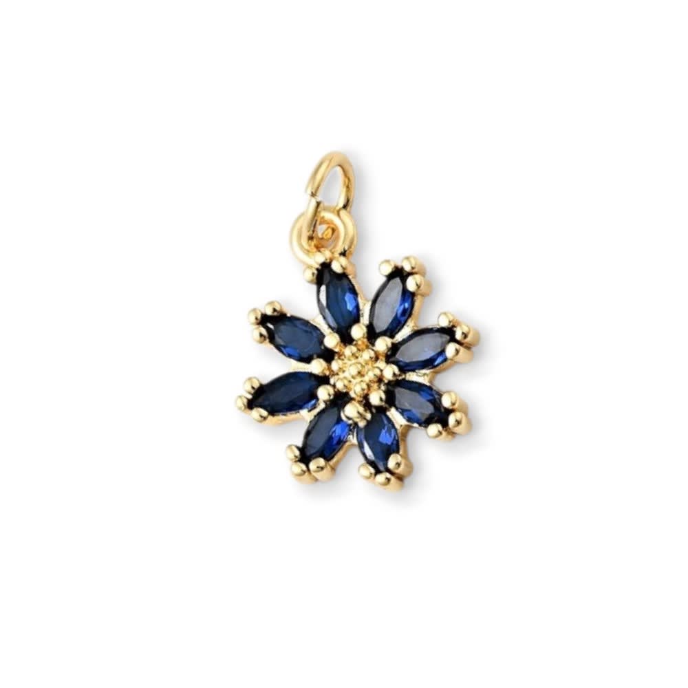Dije colgante flor zircón 14.5 mm baño de oro / unidad7