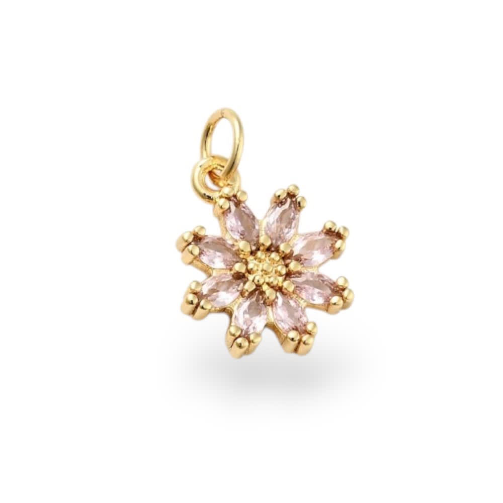 Dije colgante flor zircón 14.5 mm baño de oro / unidad6