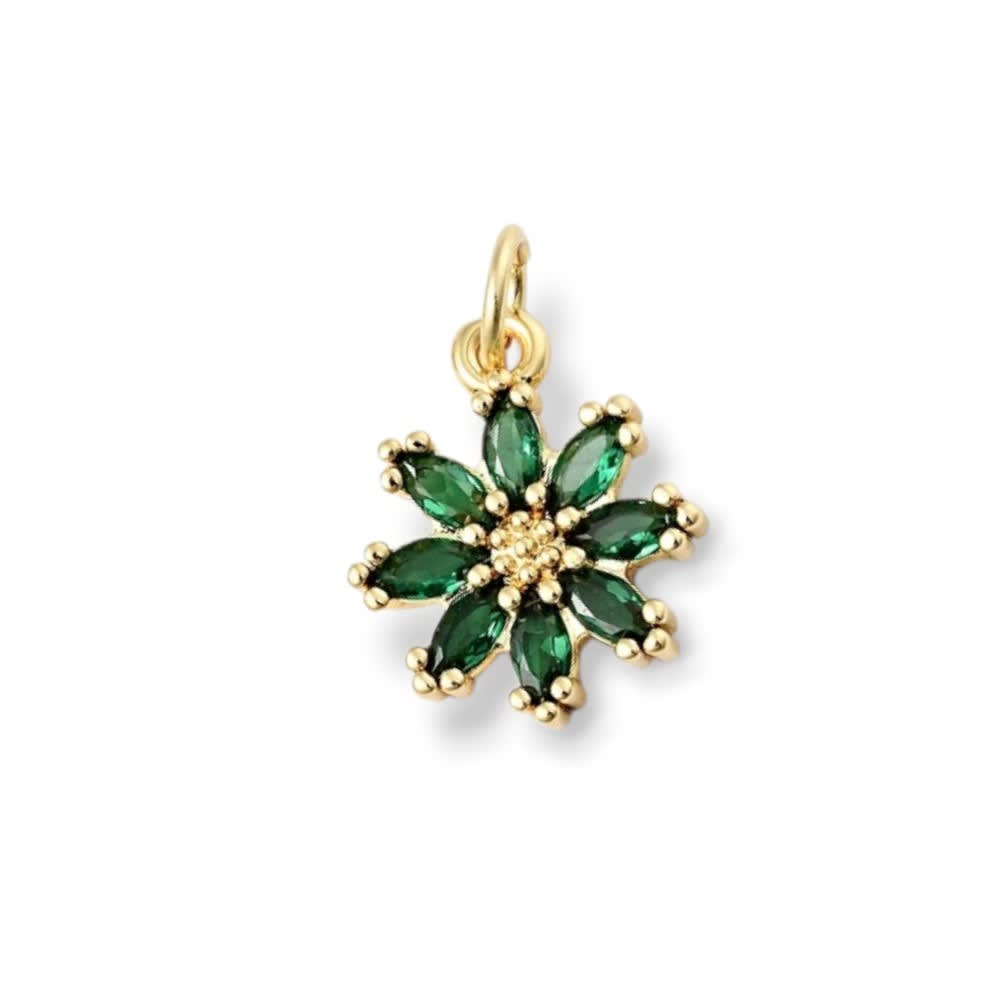 Dije colgante flor zircón 14.5 mm baño de oro / unidad5