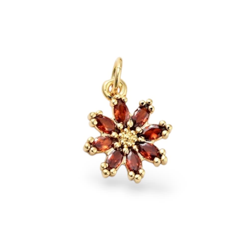 Dije colgante flor zircón 14.5 mm baño de oro / unidad4