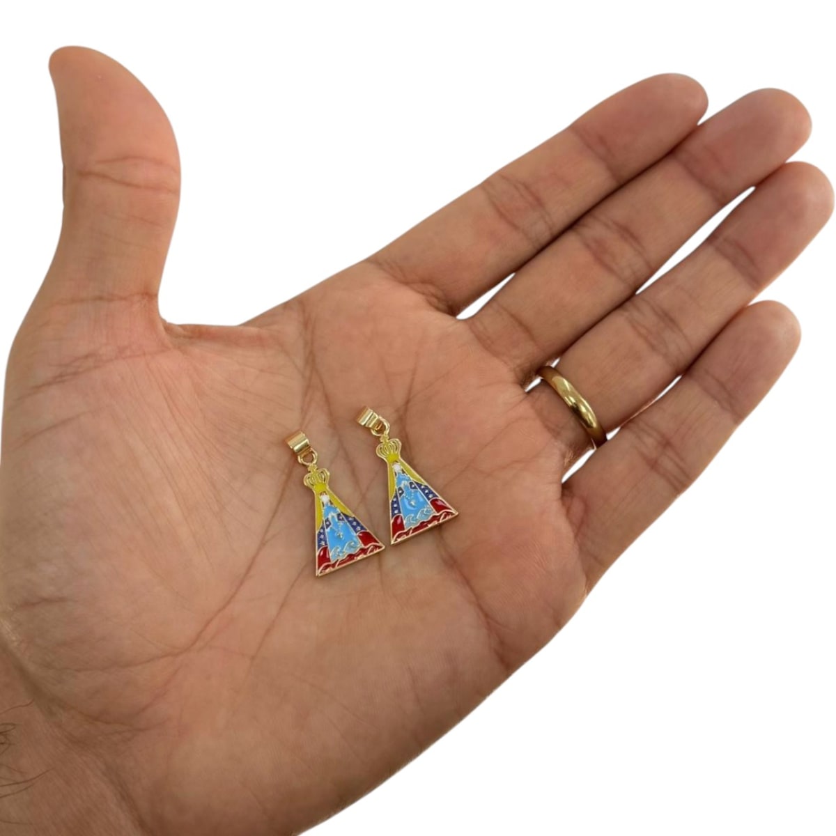 Dije colgante Virgen del Valle tricolor esmaltada 25x14 mm baño de oro / unidad3