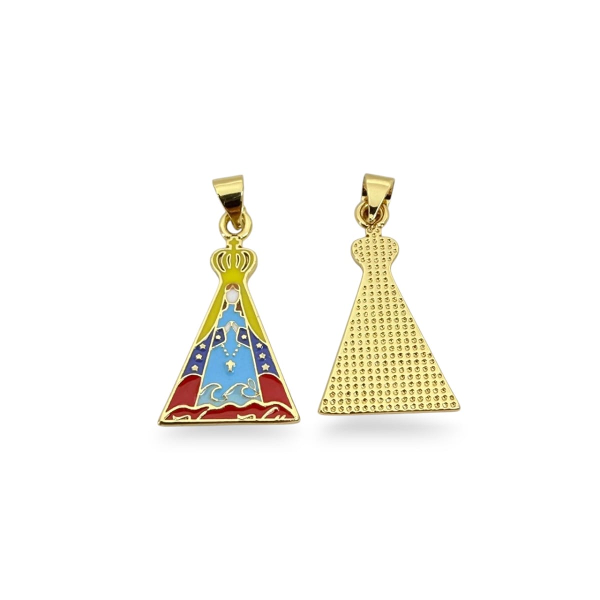 Dije colgante Virgen del Valle tricolor esmaltada 25x14 mm baño de oro / unidad2