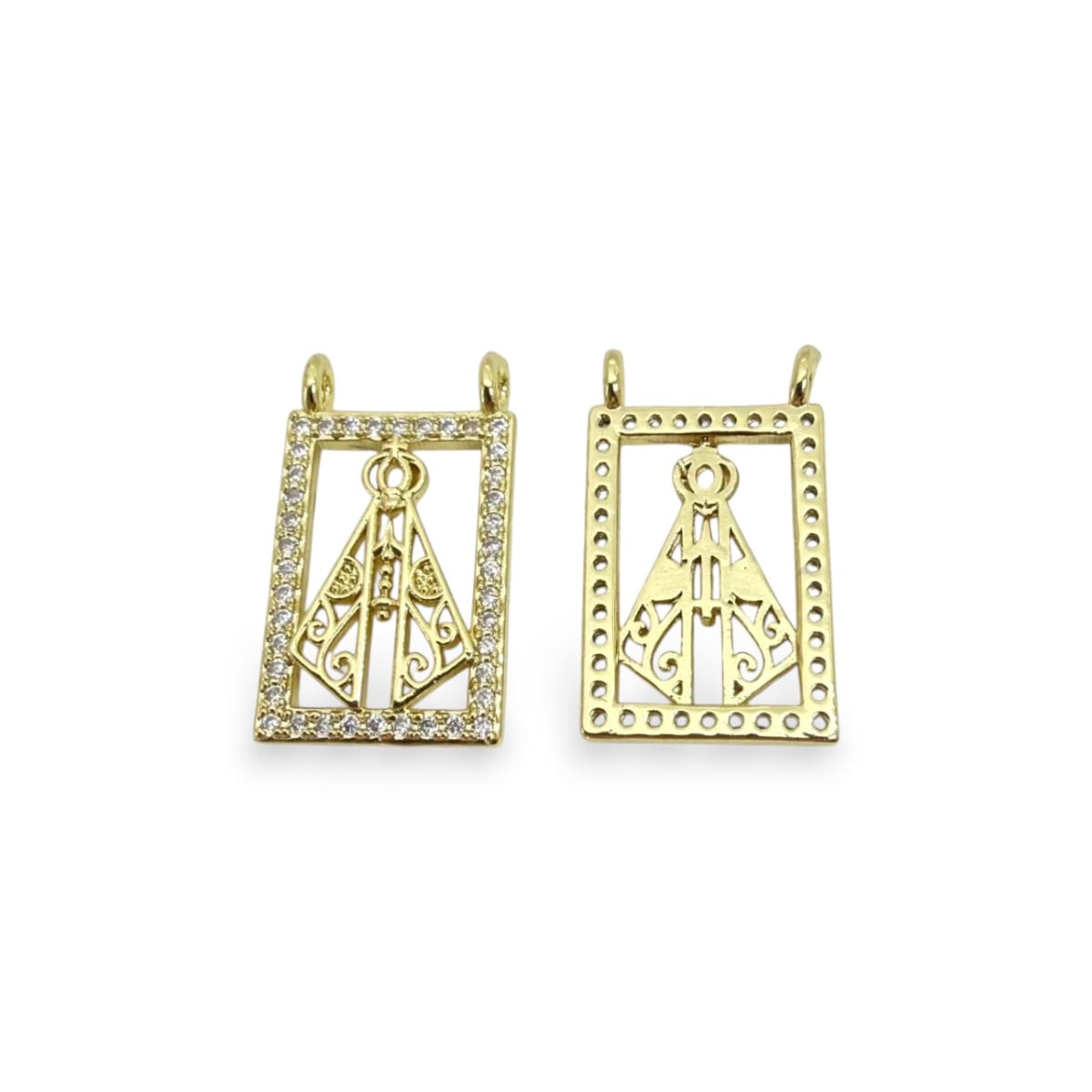Dije conector escapulario 21x12 mm baño de oro zircón / unidad2