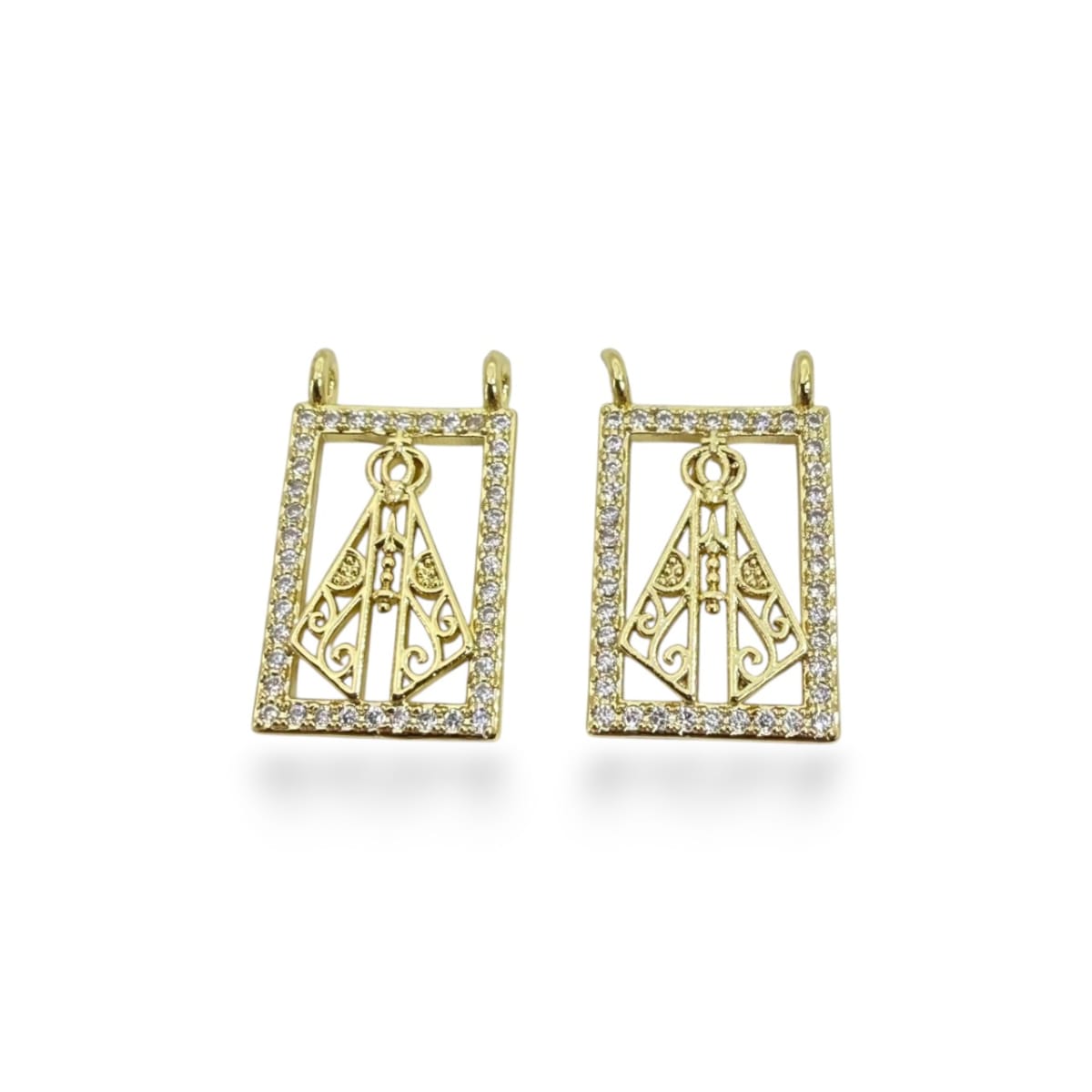 Dije conector escapulario 21x12 mm baño de oro zircón / unidad5