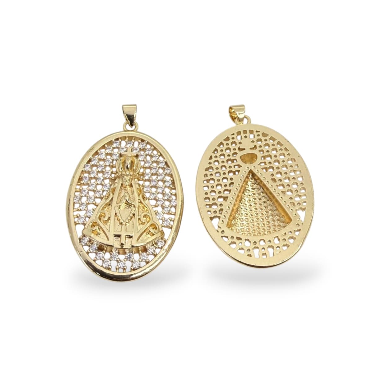 Dije colgante maxi medalla Virgen del Valle 43x28 mm baño de oro / unidad2