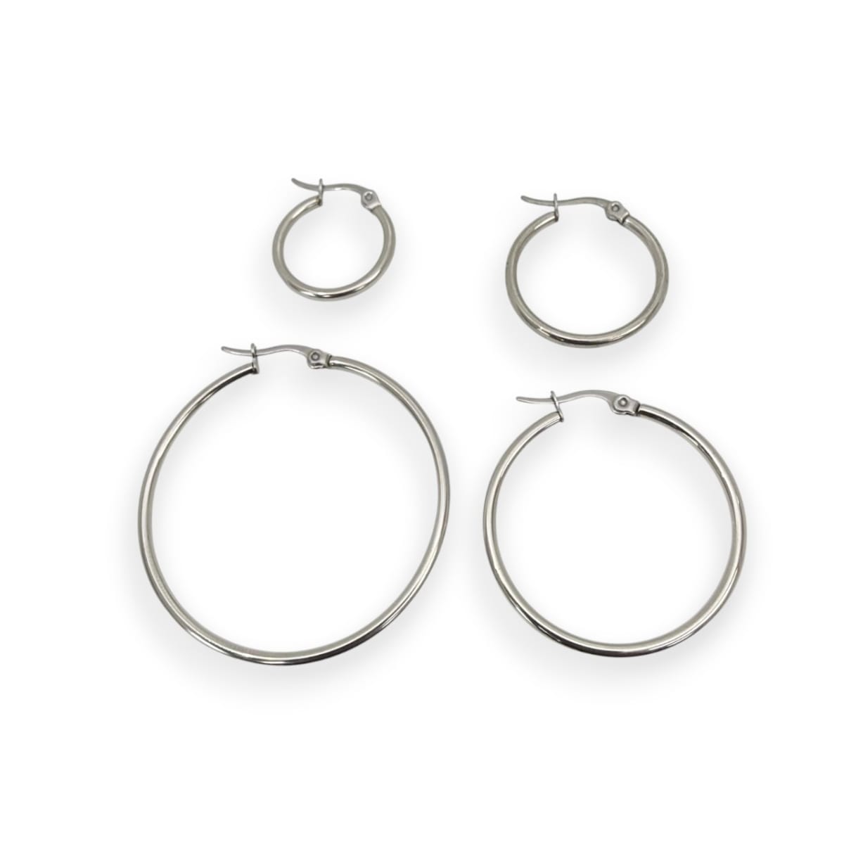 Aros argollas acero quirúrgico hipoalergénicos plateado / par1