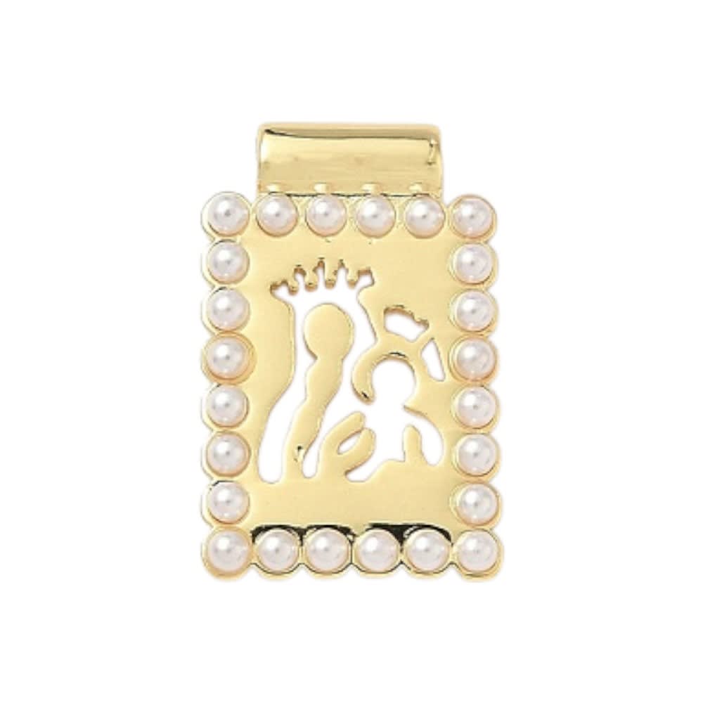 Dije pasador escapulario religioso perla 23x15 mm baño oro / unidad6
