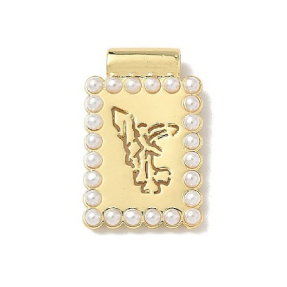 Dije pasador escapulario religioso perla 23x15 mm baño oro / unidad5