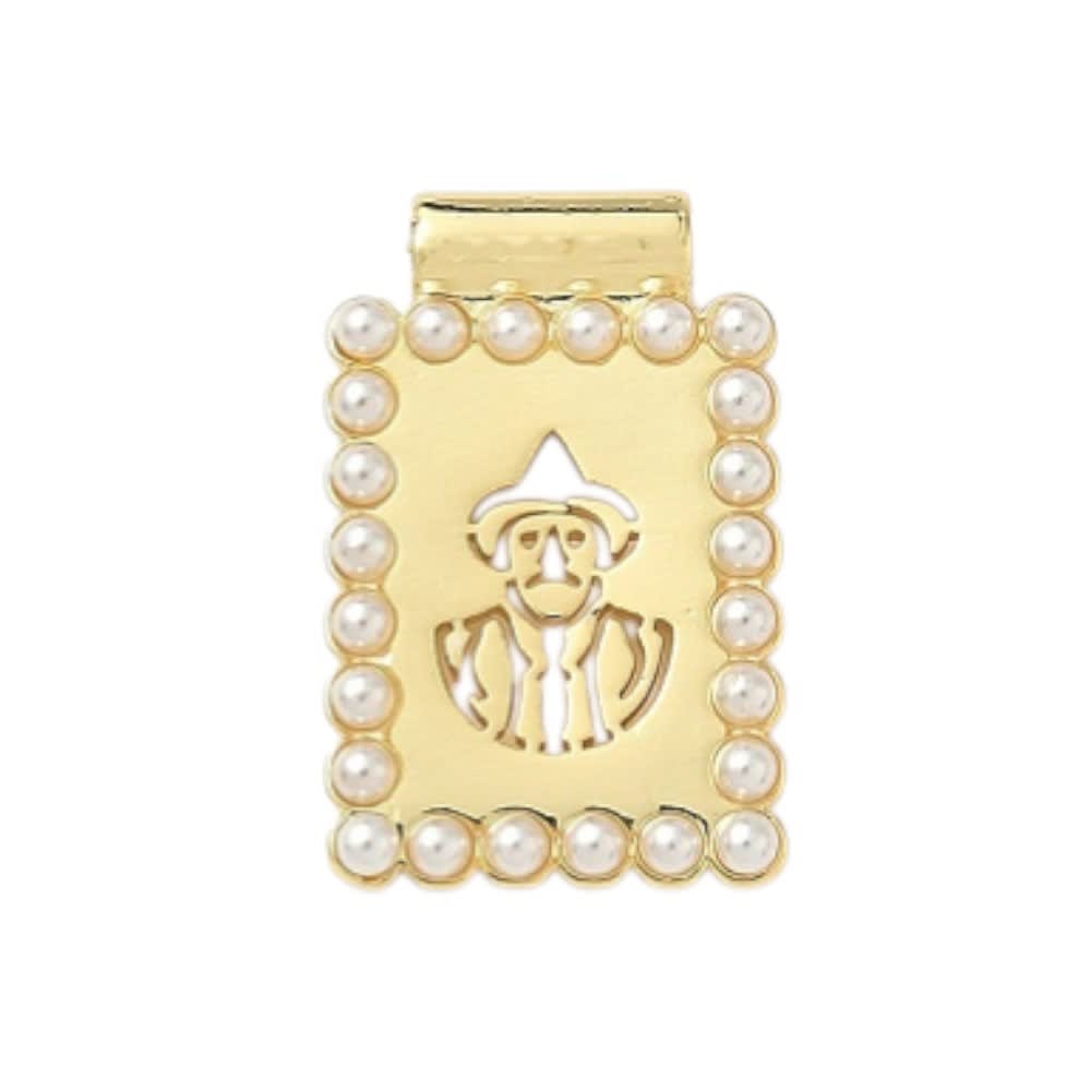 Dije pasador escapulario religioso perla 23x15 mm baño oro / unidad4