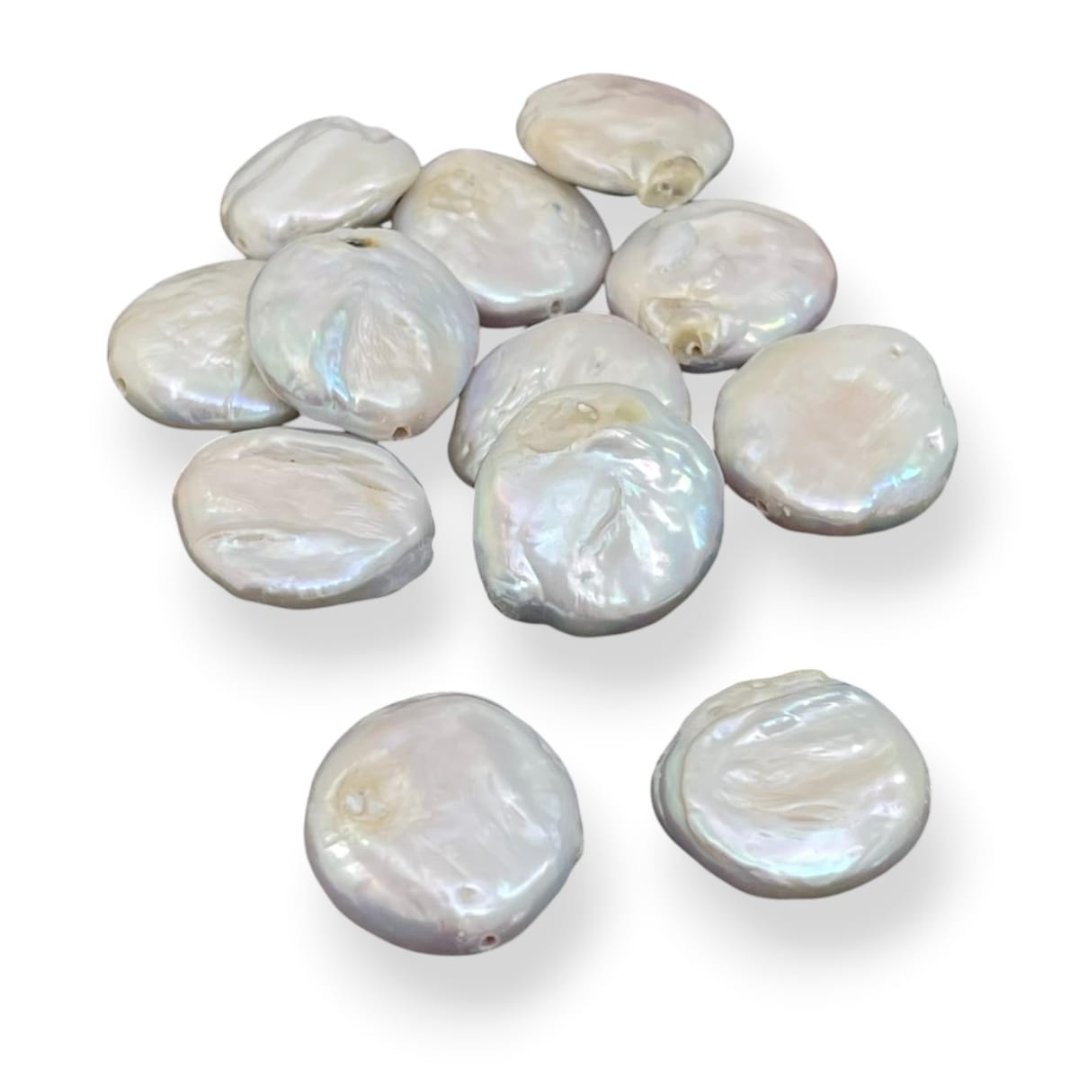 Cuenta abalorios perla natural plana redonda 20 mm keshi / unidad5