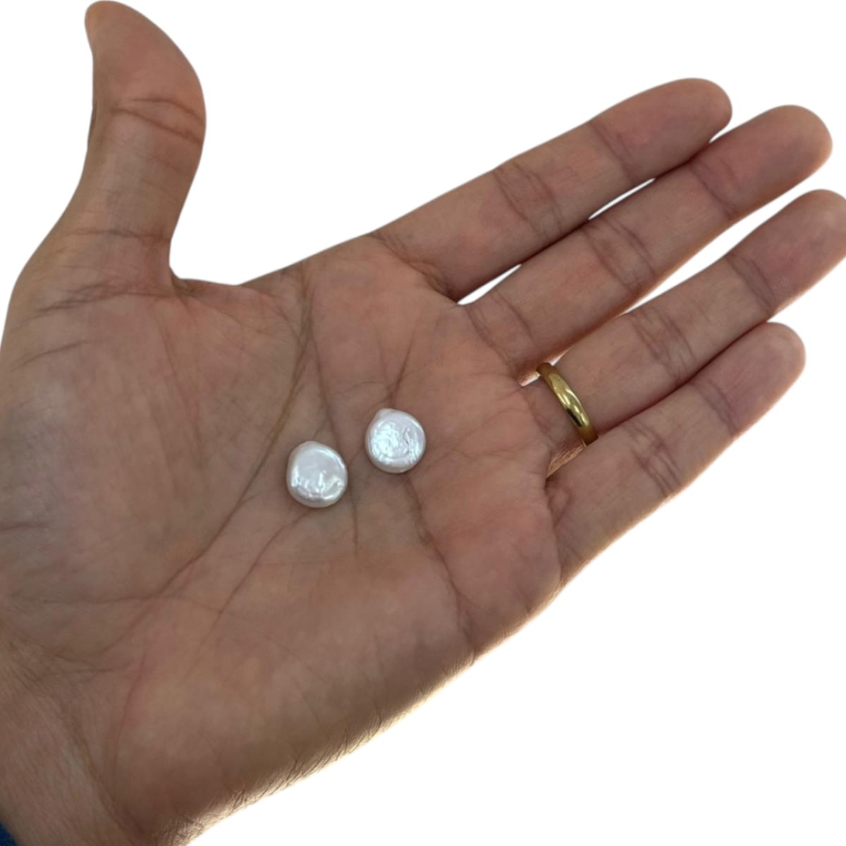 Cuenta abalorios perla natural plana redonda 10 mm keshi / unidad3