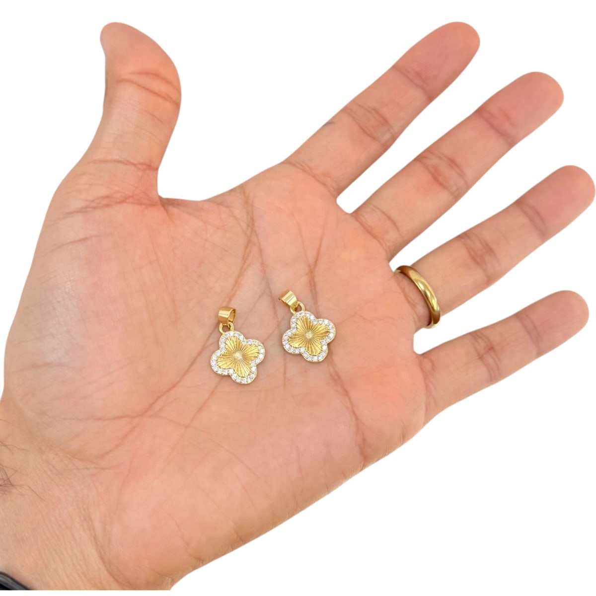 Dije colgante trébol dorado 15 mm baño de oro zircón / unidad2