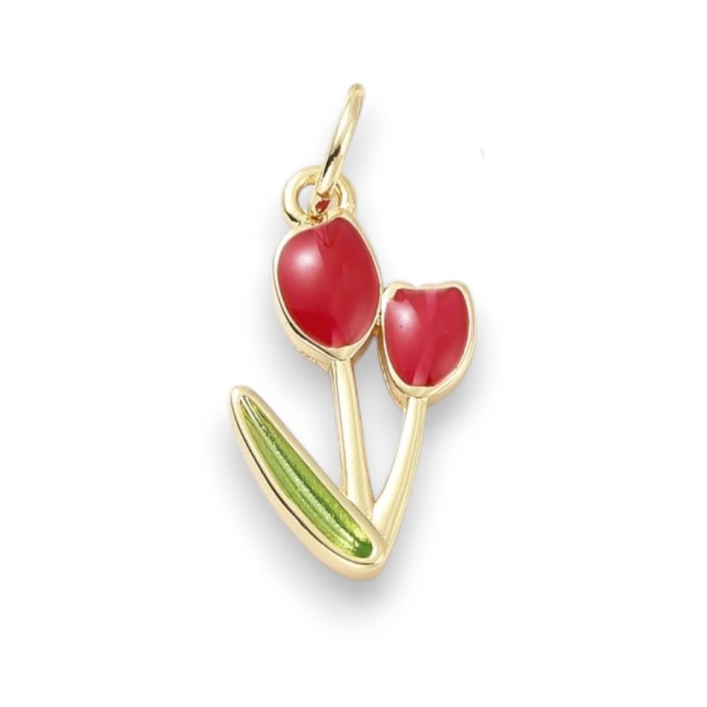 Dije colgante esmaltado flor tulipán 19 mm baño de oro / unidad4