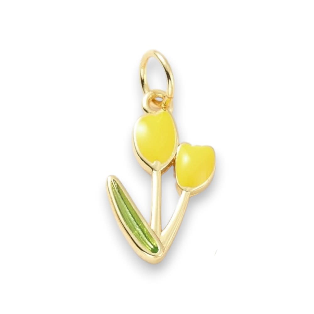 Dije colgante esmaltado flor tulipán 19 mm baño de oro / unidad6