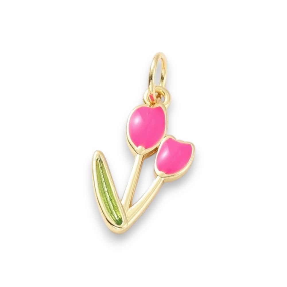 Dije colgante esmaltado flor tulipán 19 mm baño de oro / unidad2