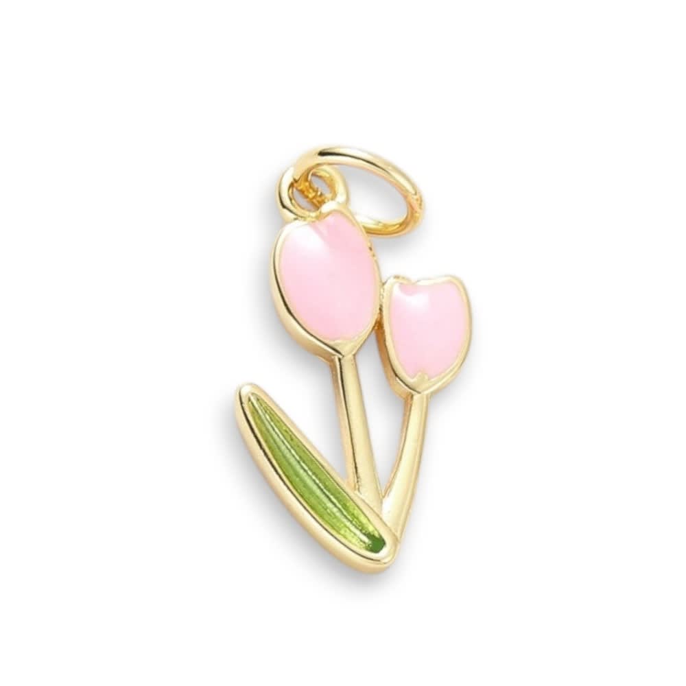 Dije colgante esmaltado flor tulipán 19 mm baño de oro / unidad5