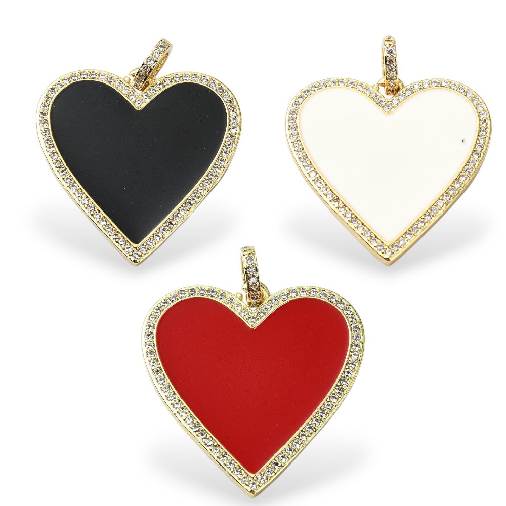 Maxi dije colgante corazón esmaltado zircón 31 mm baño de oro / unidad1