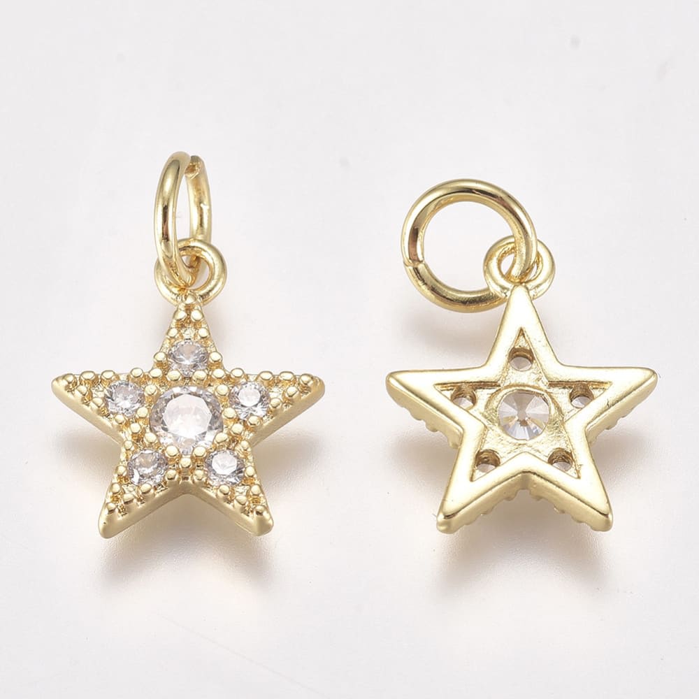 Dije colgante estrella star zircón 10 mm baño de oro / unidad4