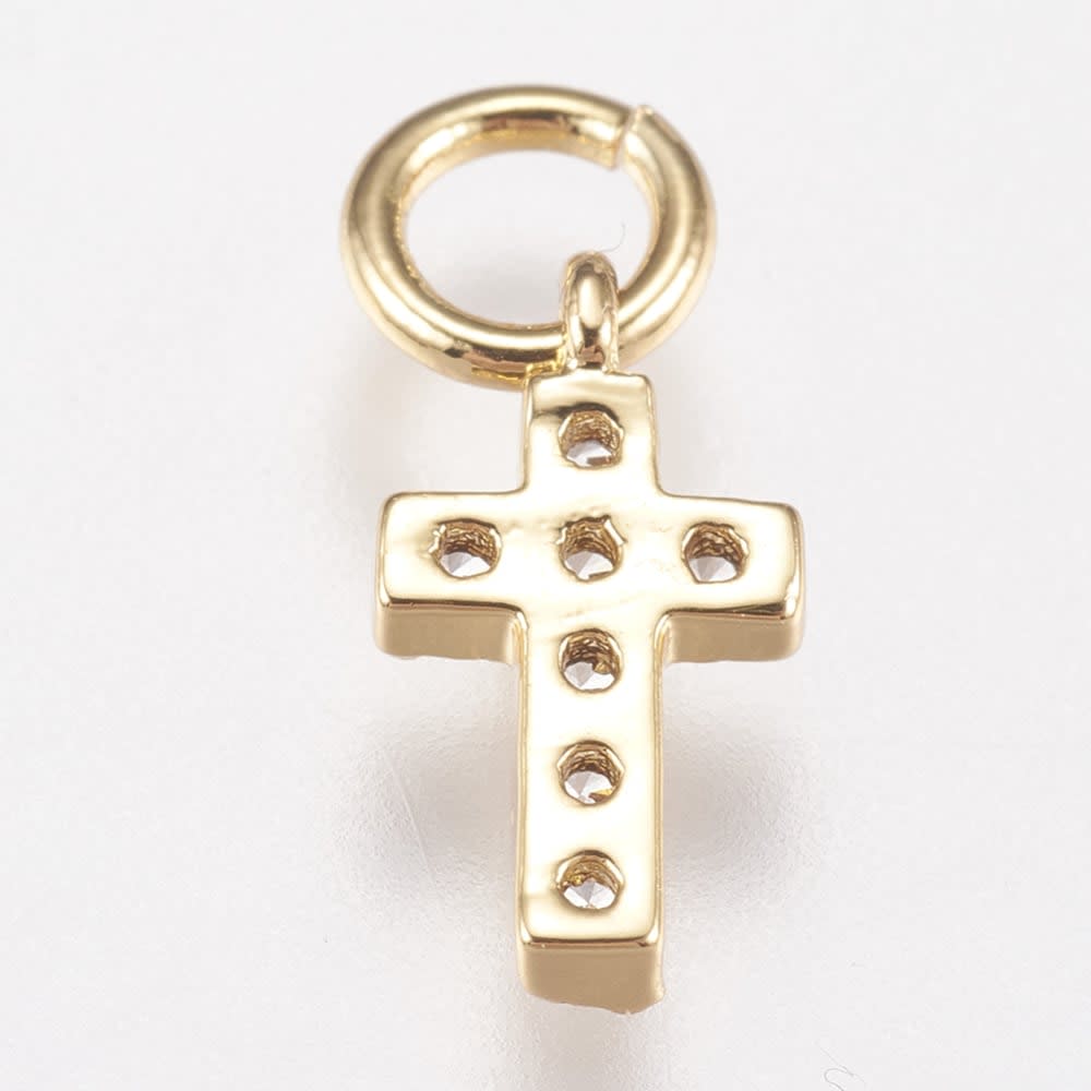 Dije colgante cruz zircón 9x5 mm baño de oro / unidad4