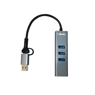 Adaptador USB tipo C/A a gigabit con 3 puertos USB 3.0 / mod. UL-GBHUB32
