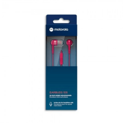 Audífono rojo Motorola Earbuds 105, Cableado, 3.5mm