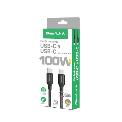 CABLE DE CARGA USB-C A USB-C 100W CARGA RAPIDA TRENZADO