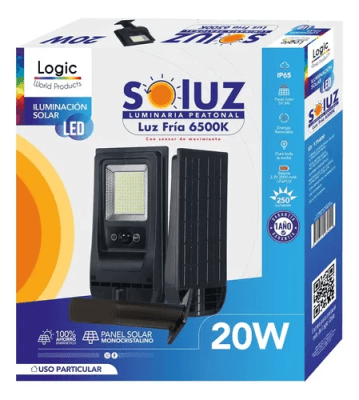 LUMINARIA PEATONAL SOLAR 20W LUZ CALIDA 3000W1