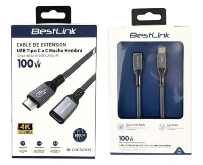 CABLE DE EXTENSION USB TIPO C a C MACHO HEMBRA 100W