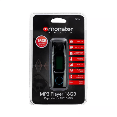 REPRODUCTOR MP3 16GB azul MONSTER RADIO FM/GRABADOR DE VOZ/ SLOT TF/ BATERIA RECARGABLE/ PUERTO USB