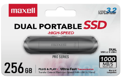 DUAL PORTABLE SSD HIGH SPEED 256GB MAXELL USB 3.0 +USB-C PSSDC-256