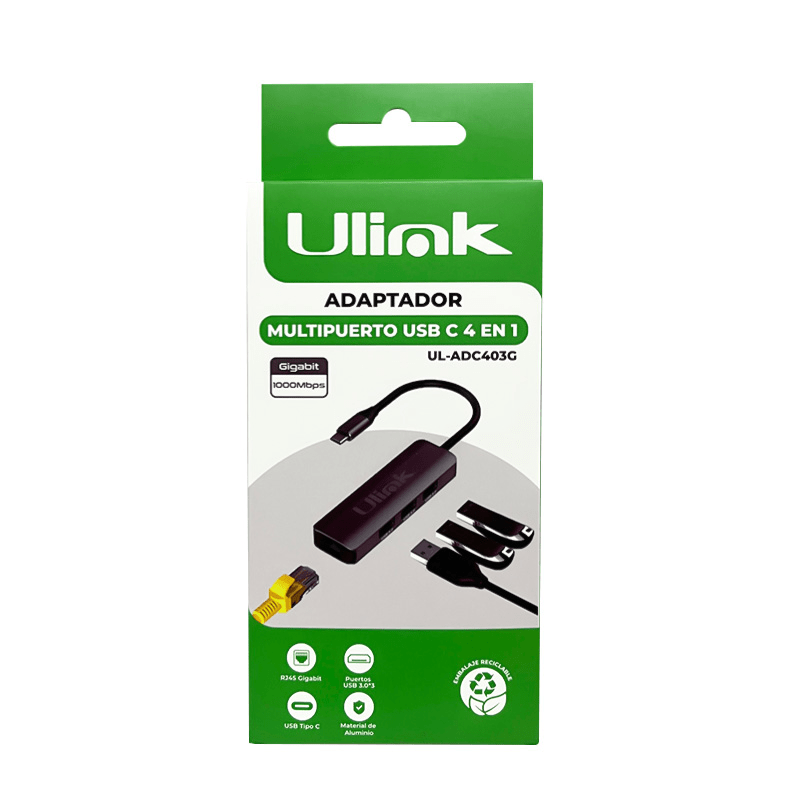 ADAPTADOR USB C A 3 USB 3.0 - 1 RJ45 GIGABIT ULINK1