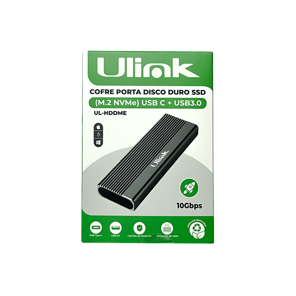 COFRE PORTA DISCO DURO SSD M.2 NVMe USB-C A + USB3.0 UL-HDDME 1