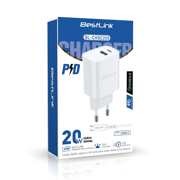 CARGADOR USB/ USB-C 20W 3.0 BESTLINK 1